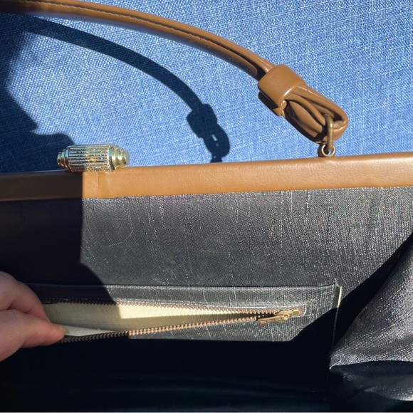 Vintage 60s 70s Brass Clasp Embellished Shoulder Bag Purse - Picture 7 of 15